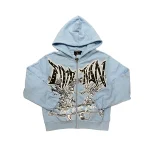 Mixed Emotion Blue Graffiti Rhinestone Hoodie