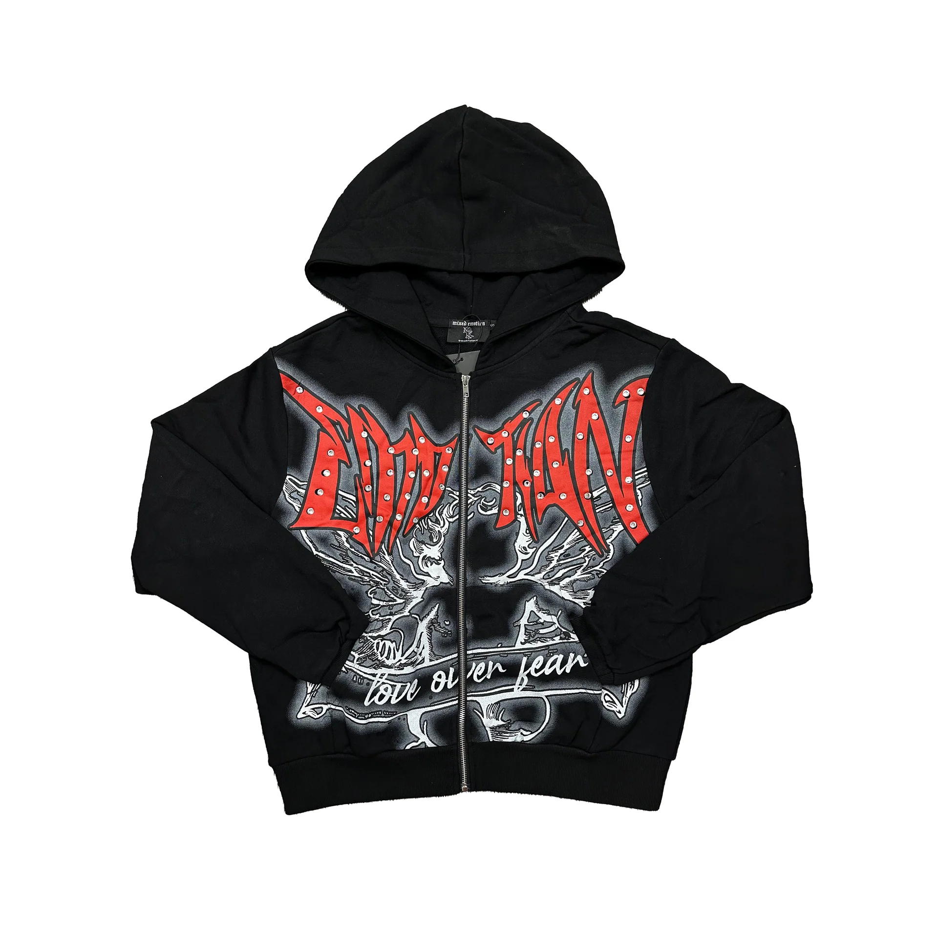 Mixed Emotion Graffiti Rhinestone Hoodie Mixed Emotion Graffiti Rhinestone Hoodie
